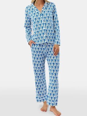 Roller Rabbit Monkey Long Sleeve Polo Pajamas Blue XS Sleepwear PJs
